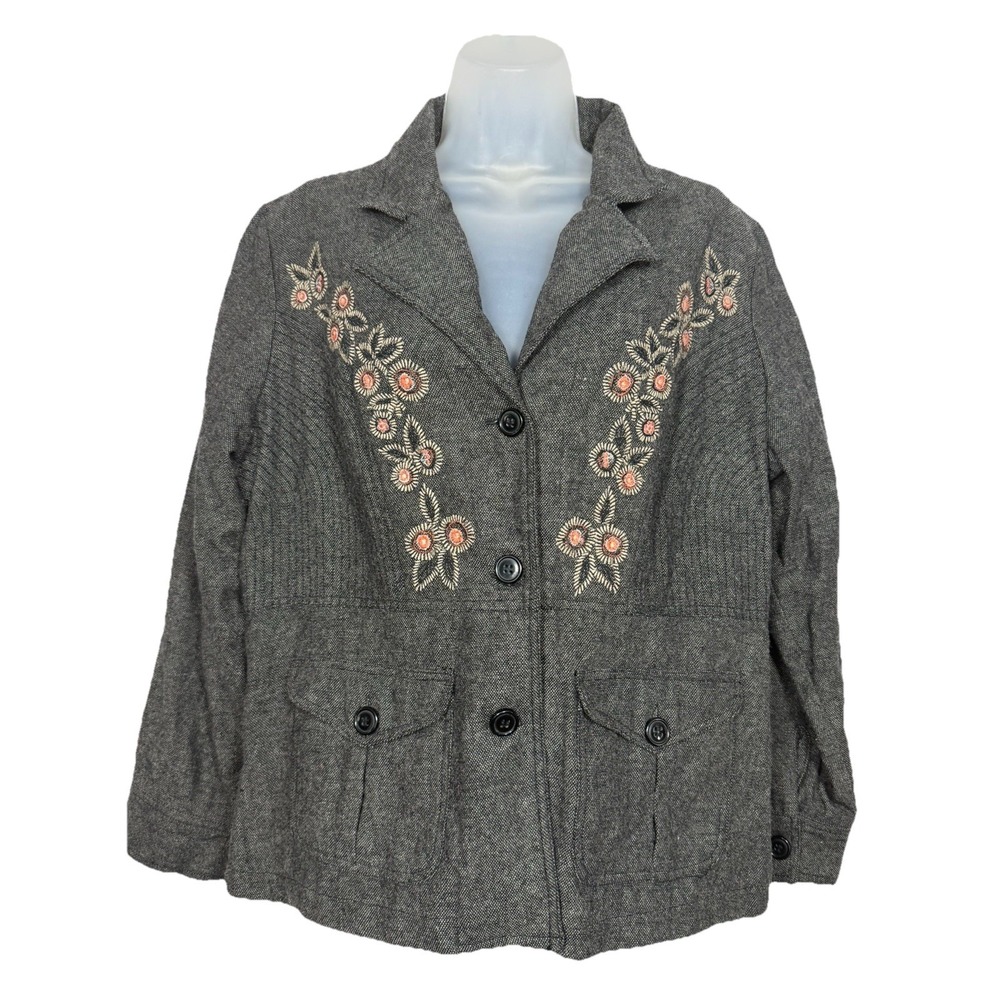 April Cornell Embroidered Floral Wool Jacket‎ Boho Prairie Cottagecore Artsy M